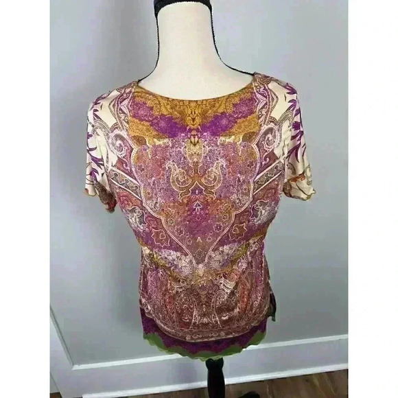 Soft Surroundings Luciana Paisley Women's S Blouse Scallop Sleeves Colorful - Picture 8 of 11
